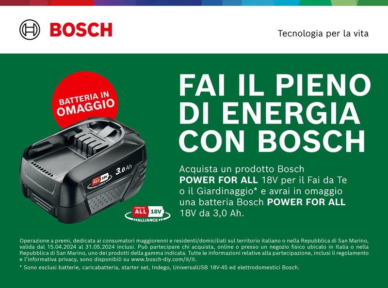 Fai il pieno di energia con Bosch: in omaggio una batteria Bosch POWER FOR ALL!