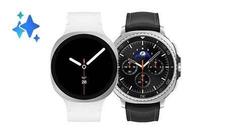 Immagine di un Galaxy Watch8 con un Galaxy Watch8 Classic