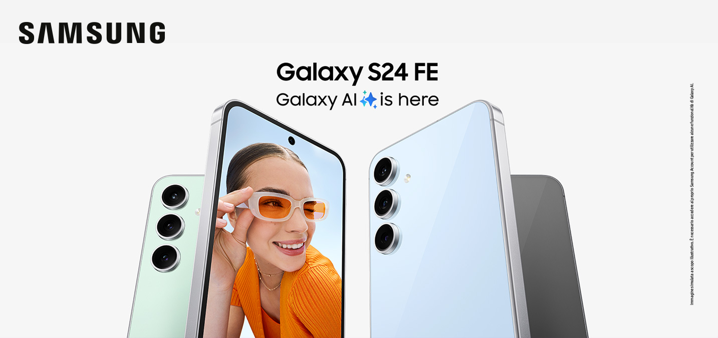 Samsung - Galaxy S24 FE - Galaxy AI is here - Immagine simulata a scopo illustrativo. È necessario accedere al proprio Samsung Account per utilizzare alcune funzionalità di Galaxy AI